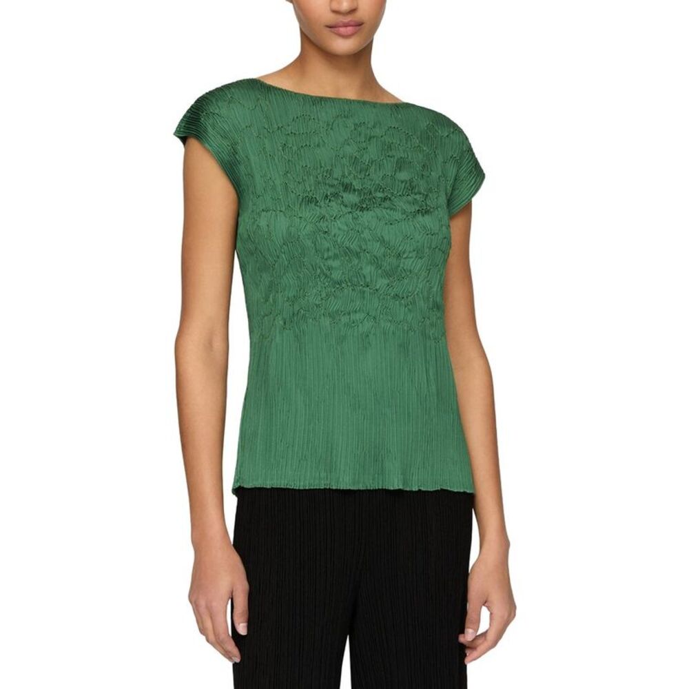 Lafayette 148 New York Womens Embroidered Plisse Blouse